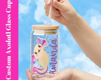Custom Axolotl Sipper Glass: Personalized Iced Coffee Tumbler