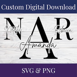 Custom Split Monogram Initial with Name (SVG & PNG)