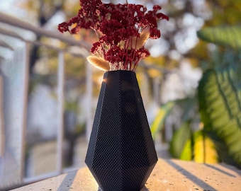 Jarrón geométrico negro impreso en 3D: decoración minimalista moderna para el hogar