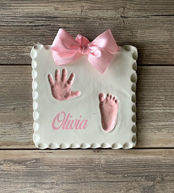 Baby Girl Handprint & Footprint Custom Ceramic Keepsake