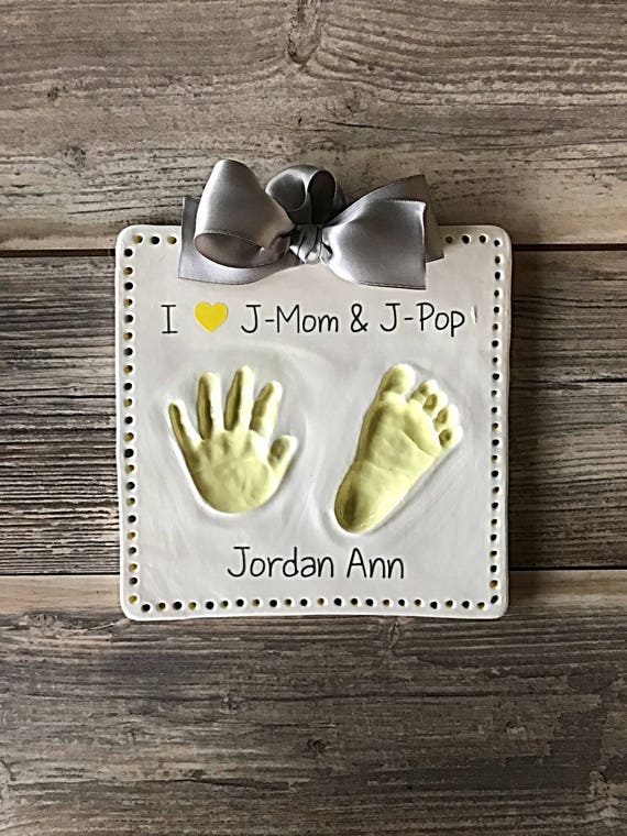 Hand & Footprint Ceramic Keepsake With Dot Border Personalized