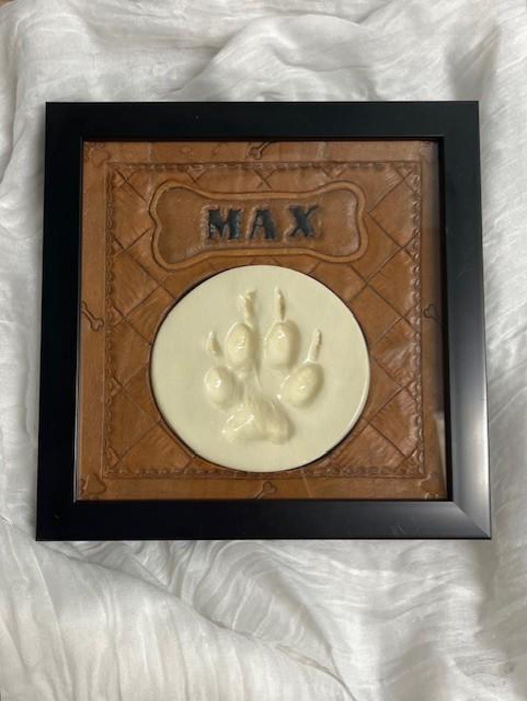Handcrafted Pet Memorial Shadow Box Frame Ceramic Paw Print ...