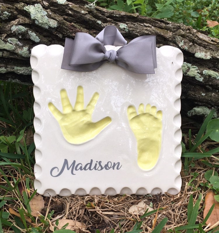 Baby Hand & Footprint Ceramic Keepsake Personalized With Name and Age baby  Handprint Kit Baby's First Handprint Art Toddler Handprint 