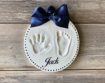 Ceramic Baby Handprint & Footprint Keepsake Kit: Dot Border, Infant Keepsake