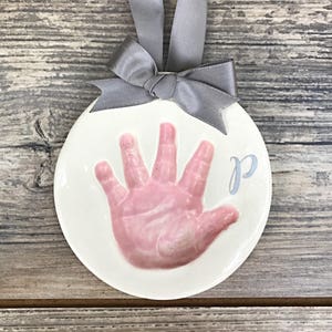 Baby Handprint Ornament Kit: Custom Ceramic Monogrammed Keepsake, First Christmas