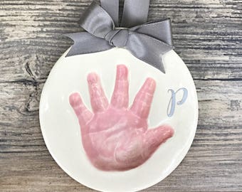 Baby Handprint Ornament Kit: Custom Ceramic Monogrammed Keepsake, First Christmas