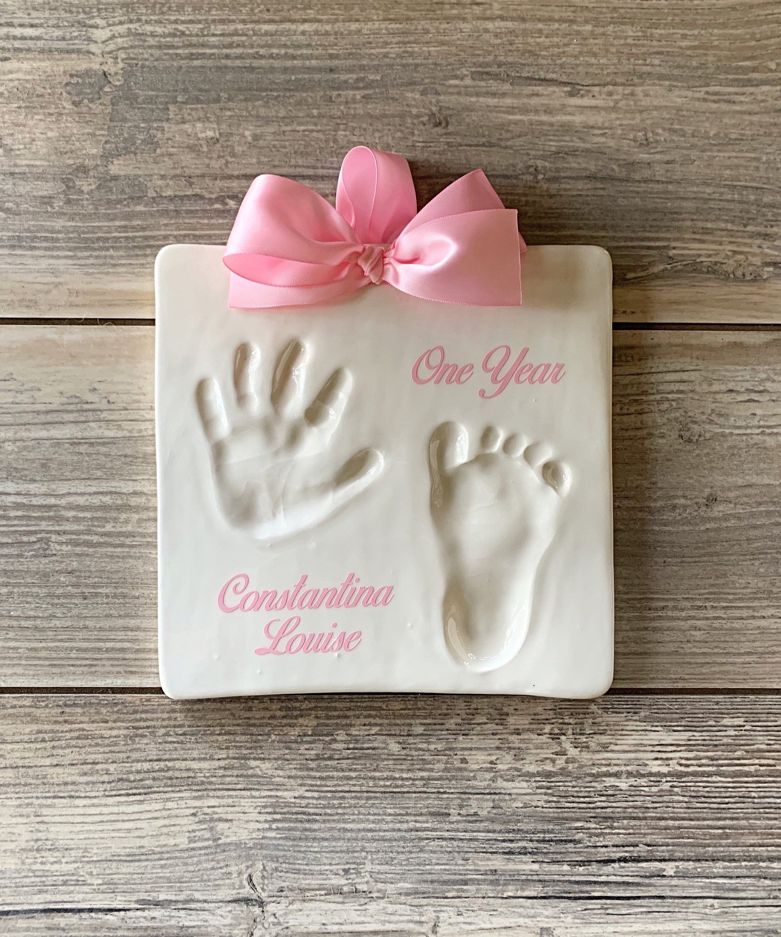 Personalized Baby Hand & Footprint Ceramic Keepsake With Name & Age - Impression Kit