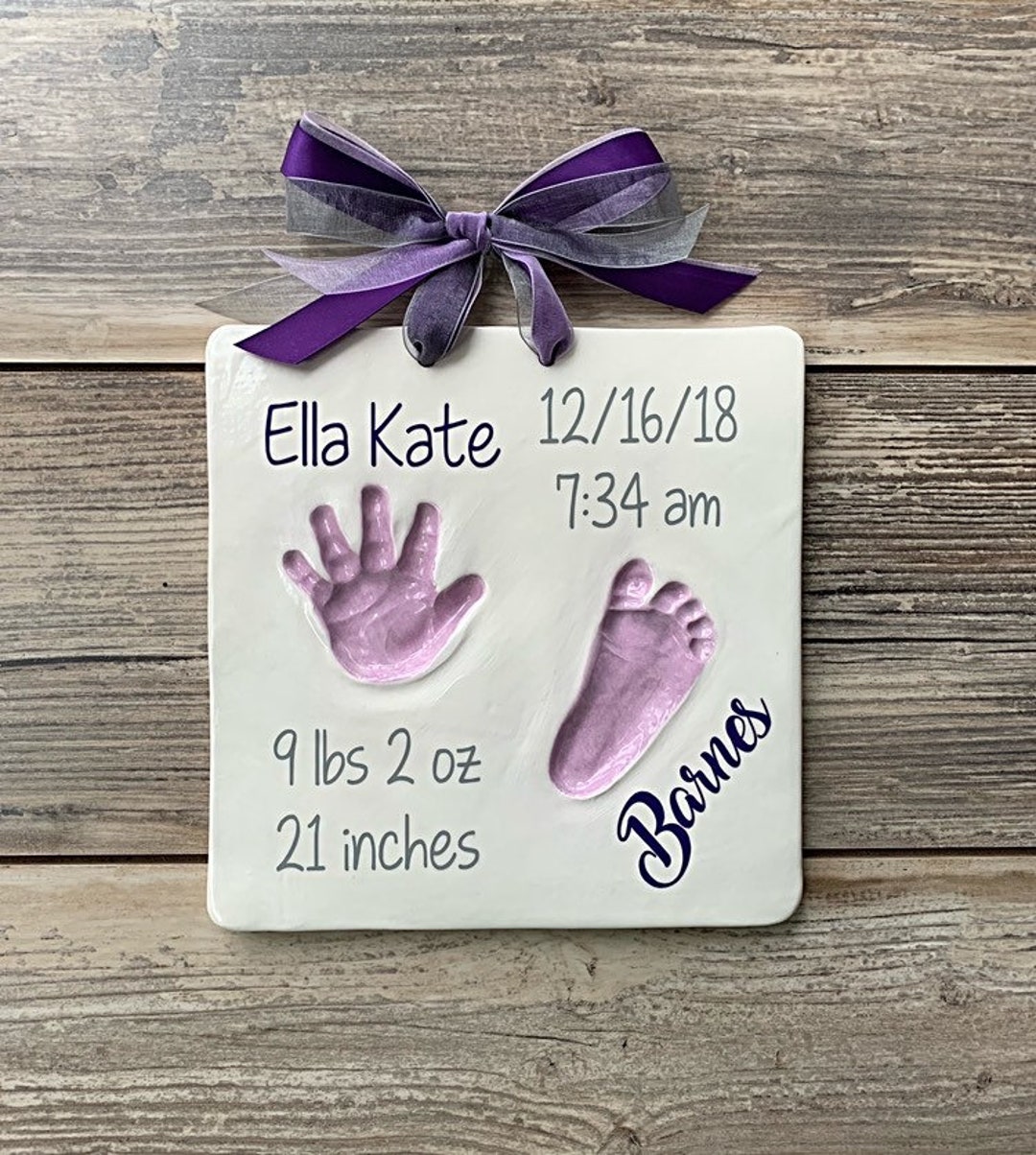 Personalized Baby Birth Announcement Plaque: Ceramic Handprint ...