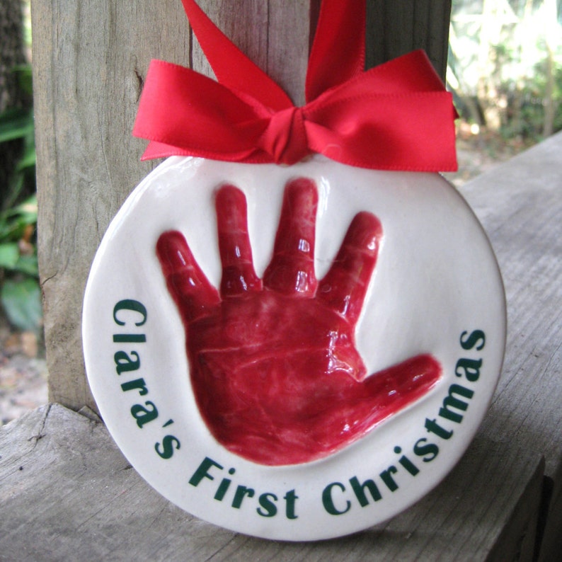 Baby Handprint Handprint Art Baby First Christmas Ornament Etsy