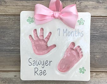 Custom Baby Handprint Footprint Ceramic Keepsake - Newborn Gift