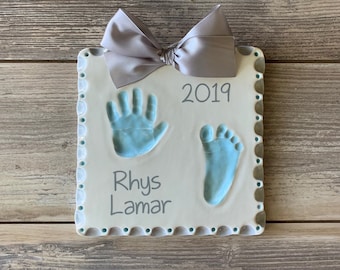 Babys First Footprint - Personalized Childs Footprint - Unique Childs Handprint Art - Custom Baby Memento - Babys Personalized Handprint