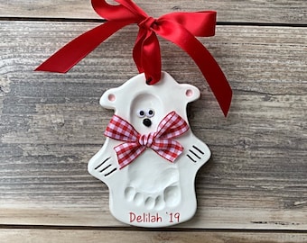 Magical Polar Bear Personalized Ceramic Footprint Ornament - Capture Baby&#39;s First Christmas Joyfully - Keepsake - Customizable