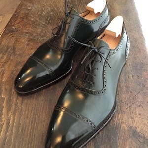 Bespoke Men&#39;s Handmade Black oxford leather brogue shoe, men&#39;s formal shoe, men&#39;s Laced up dress shoes.