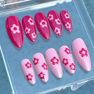 Flowers in full bloom spring medium almond press on nails