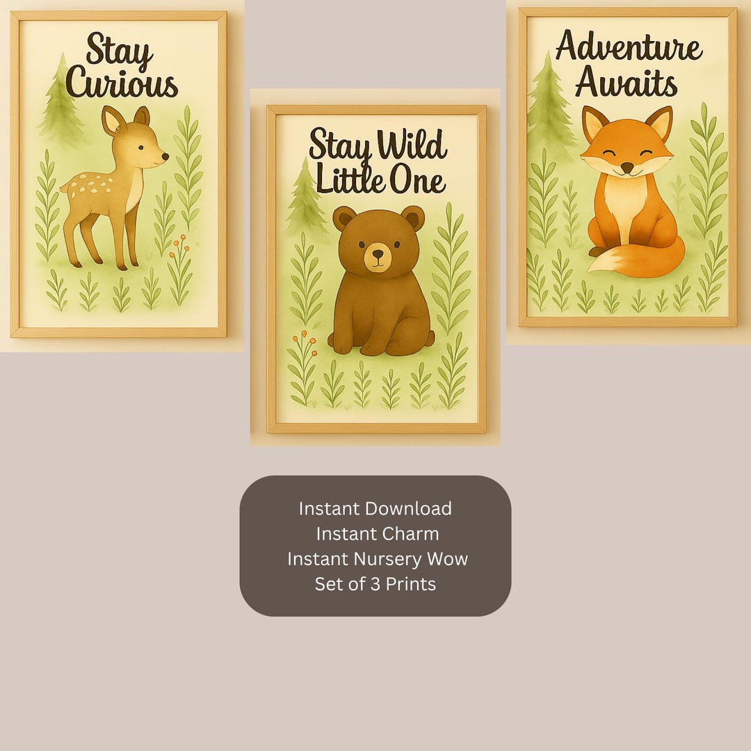 Digital Prints Woodland Nursery Wall Art Prints Set of 3 Baby Nursery ...
