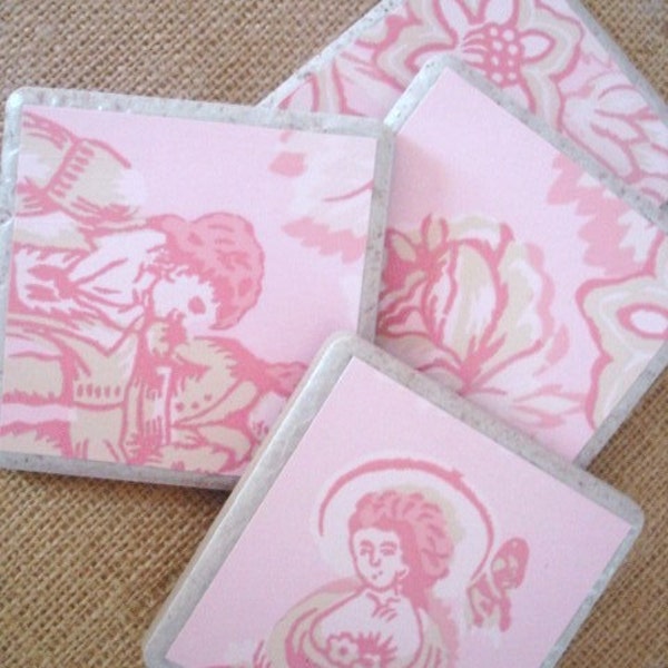 Pink Toile Coasters-A Vintage-Inspired Set by burlap and blue