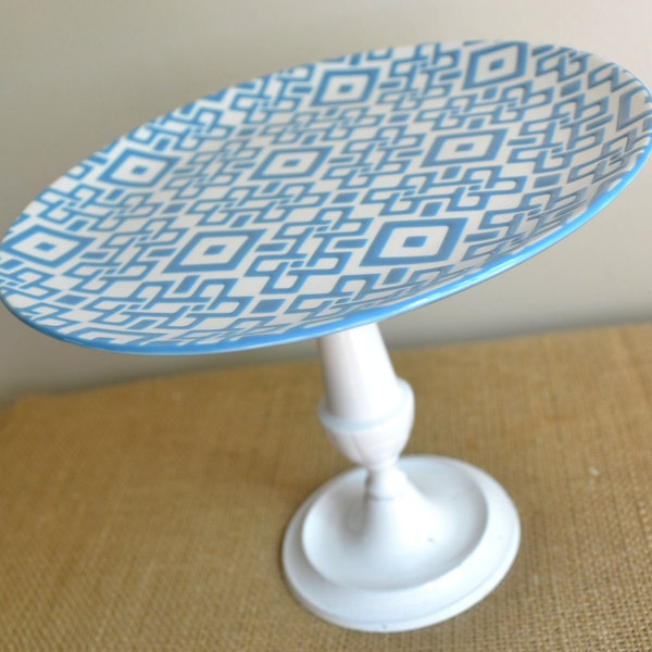 Cake Stand / Cupcake Stand / Dessert Pedestal-Modern Blue Geometric-As seen in BRIDES magazine