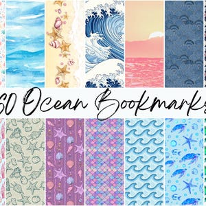 60 Marcadores de Livros de Praia para Imprimir, Pacote de Marcadores de Livros com Tema Costeiro e Oceânico, Marcadores de Livros Náuticos com Conchas e Vida Marinha, Presente para Leitura de Verão, Download Digital em PDF