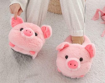 Pantoufles d'hiver en cochon - Chaussures d'intérieur en peluche amusantes, design antidérapant confortable, cadeau chaud et mignon pour les amoureux des animaux
