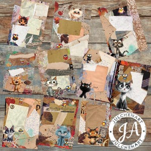 Junk Journal, Gatto, Tedesco, Vintage, fatto a mano, eccentrico, divertente, diario, carta digitale, Uccello, trasandato, natura, stampa