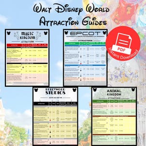 Walt Disney World WDW - 4-Theme Park Attraction Guide Bundle - Ride and Show Checklist