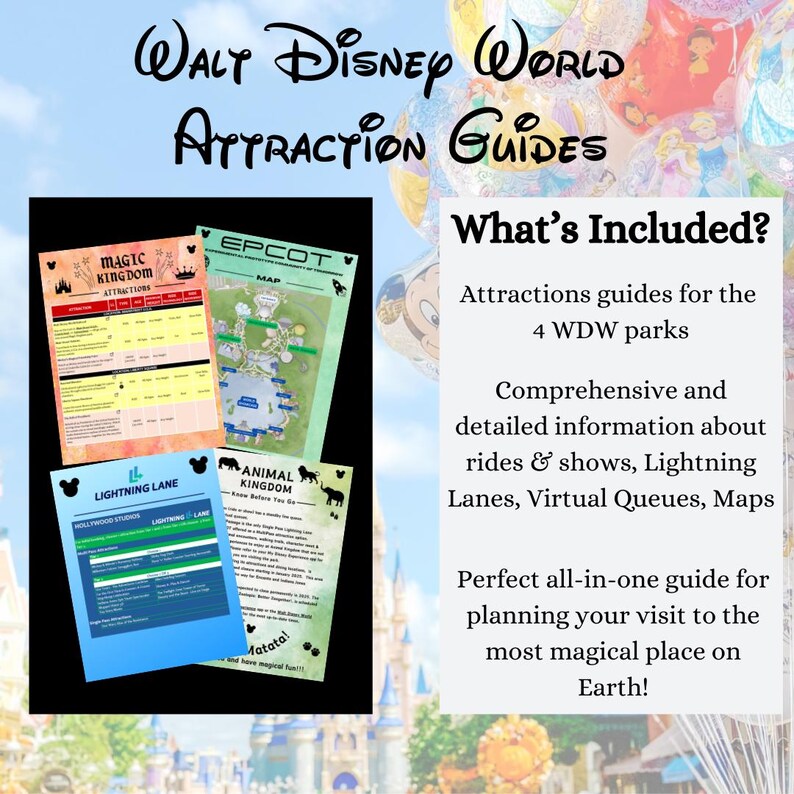 Walt Disney World WDW 4-theme Park Attraction Guide Bundle Ride and ...