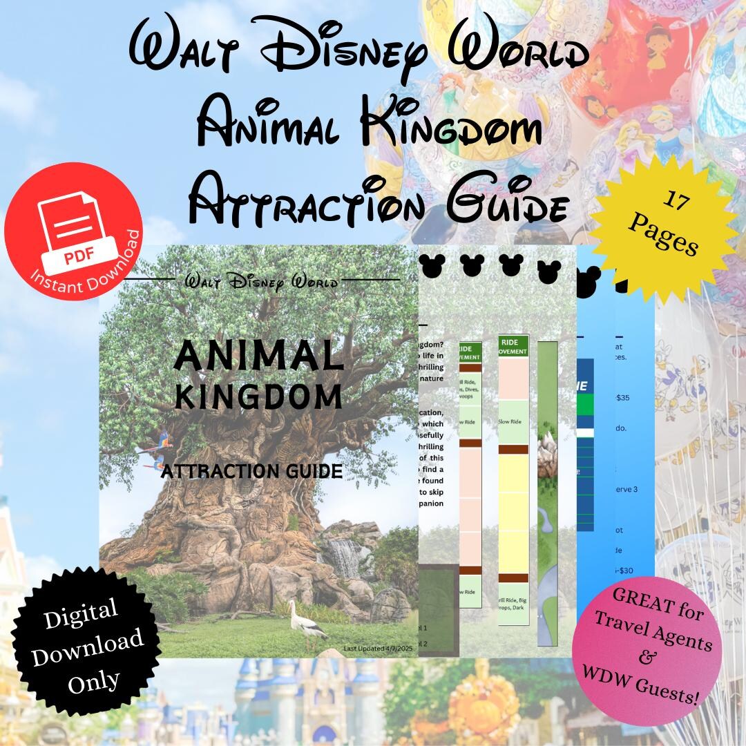 Walt Disney World WDW 'animal Kingdom' Attraction Guide - Ride and Show ...