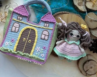 Wzór na szydełkową księżniczkę w formacie PDF, Wzór na szydełkową torbę z zamkiem, Lalka księżniczka amigurumi, Bajkowa torebka z zamkiem, Uroczy prezent dla dziewczynki, Natychmiastowe pobranie