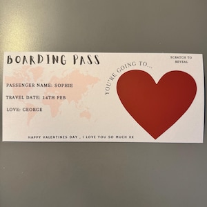 CARTE D'EMBARQUEMENT // Cartes d'embarquement personnalisées à gratter pour révéler le coeur rouge