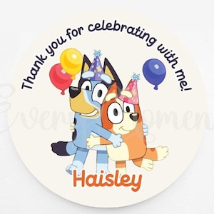 Bluey Favor Stickers | Blue Birthday Invitations | Birthday Stickers | Personalized Stickers | Favor Stickers | Goodie Bag Stickers