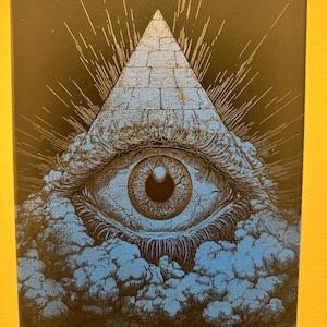 8x10 Laser gravierte Allsehende Auge Leinwand Spray gemalt Kunst mystische Wohnkultur Okkulte Wandkunst Illuminati inspiriertes Design