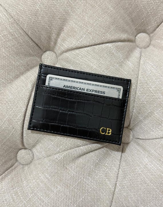 Monogrammed Croc Embossed Vegan Leather Cardholder: Personalized Initial Wallet
