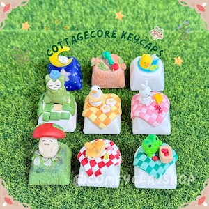 Artisan keycaps: Cottagecore Frog, Duck, Caterpillar, Dog Designs (polymeerklei)