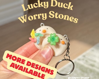 Lucky Duck Worry Stone | Handmade Polymer Clay, Stress Reliever Charm