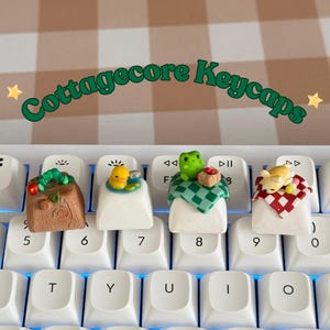 Artisan Keycaps: Cottagecore Frog, Duck, Caterpillar, Dog Designs (Polymer Clay)
