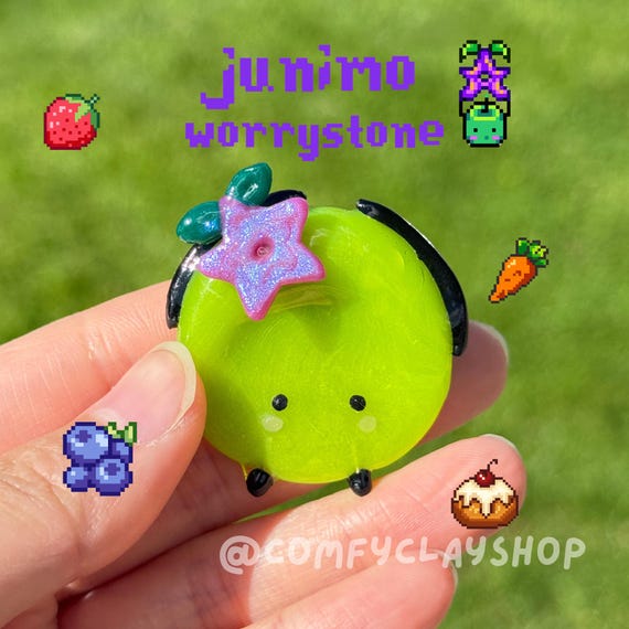 Cute Junimo Fidget Spinner Worry Stone, Handmade Polymer Clay, Calming Stone