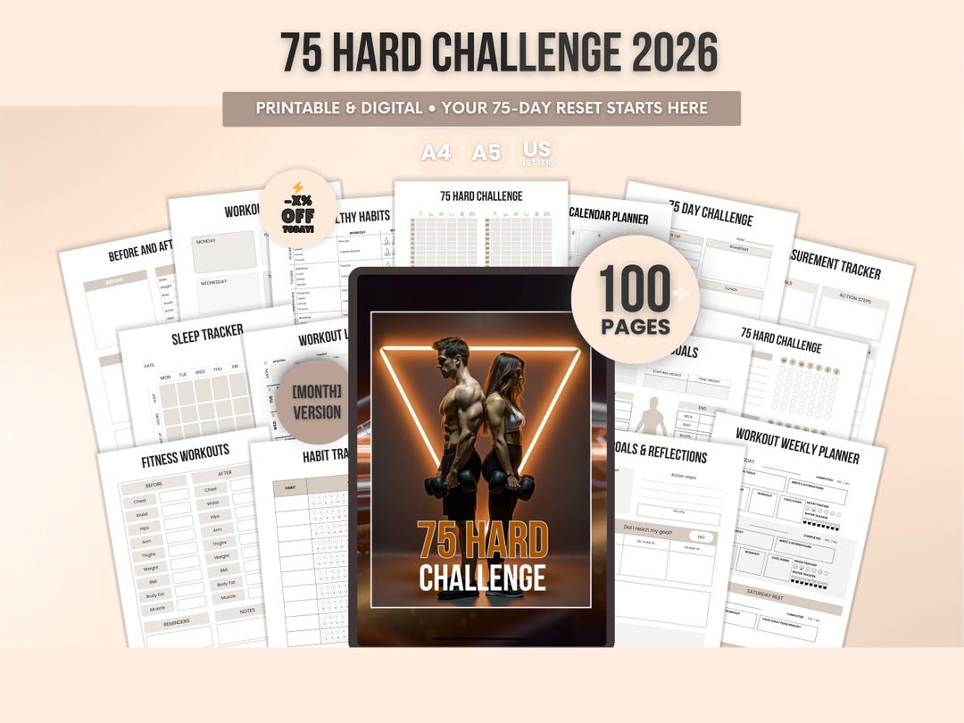 75 Hard Challenge Printable Planner, 100 Page Fitness & Habit Tracker ...