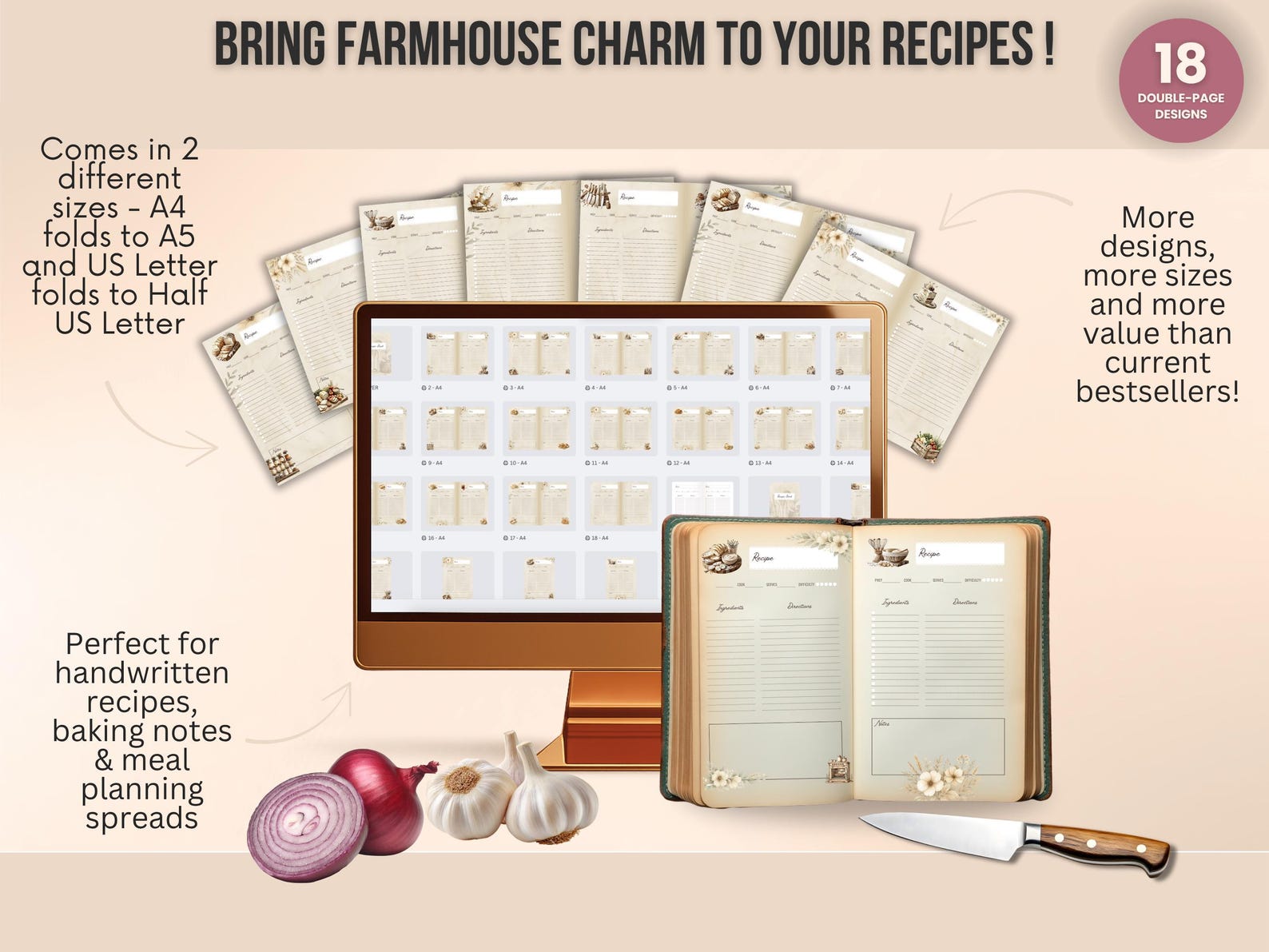Rustic Recipe Pages Rustic Recipe Binder Printable: Farmhouse Kitchen, Cooking Pages ...