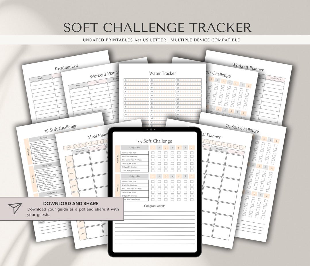 75 Day Soft Challenge Tracker Printable Planner for Fitness Daily ...