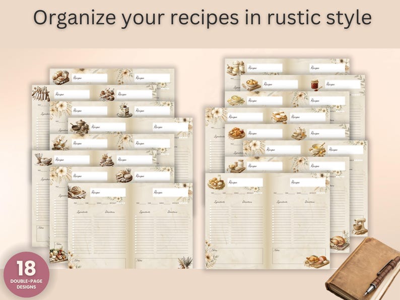 Rustic Notes Page Printable Rustic Recipe Binder, Farmhouse Kitchen Cooking Pages, Family ...