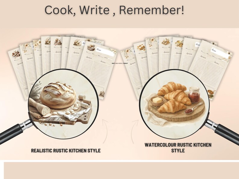 Rustic Recipe Pages Printable Rustic Recipe Binder, Farmhouse Kitchen Cooking Pages, Family ...