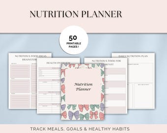 Digital Health Journal for Women Meal Tracker Nutrition Workbook Wellness Planner Food Log Grocery List Meal Pages PDF