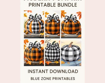 Paquete de imágenes prediseñadas de calabazas, imágenes prediseñadas de calabazas de otoño, calabaza a cuadros de búfalo PNG, calabazas editables para Canva, gráficos de decoración de otoño, conjunto de 8 PNG
