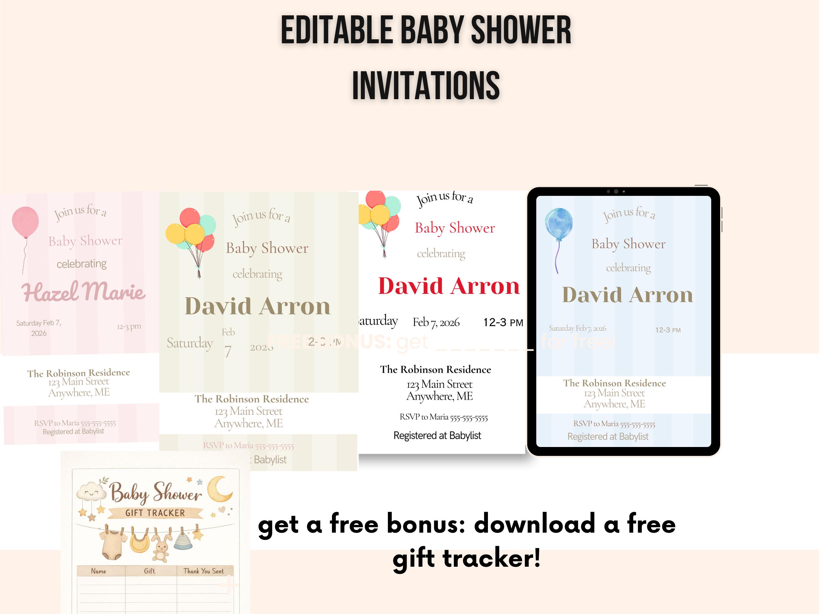 Editable Baby Shower Invitations, Printable Shower Invitation for Boys ...
