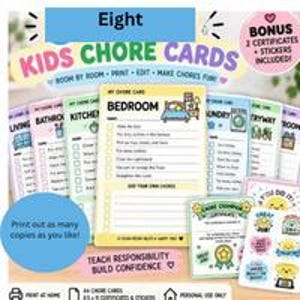 Kids Chore Cards, Room by Room Chore Chart for Kids, Printable Cleaning ...