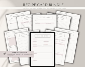 Recipe Card Bundle & Planner | Printable Meal Organizer | Digital Recipe Book | Food Journal