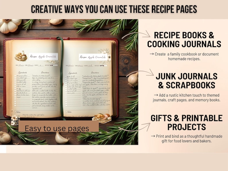Rustic Recipe Pages Rustic Recipe Binder Printable: Farmhouse Kitchen, Cooking Pages ...