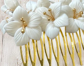Peigne avec de fleurs en céramique pour mariage