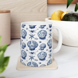 Nautical coffee mug Seashell. Beach Lover, Gift, Coastal theme, Coffee, Tea lover Cup