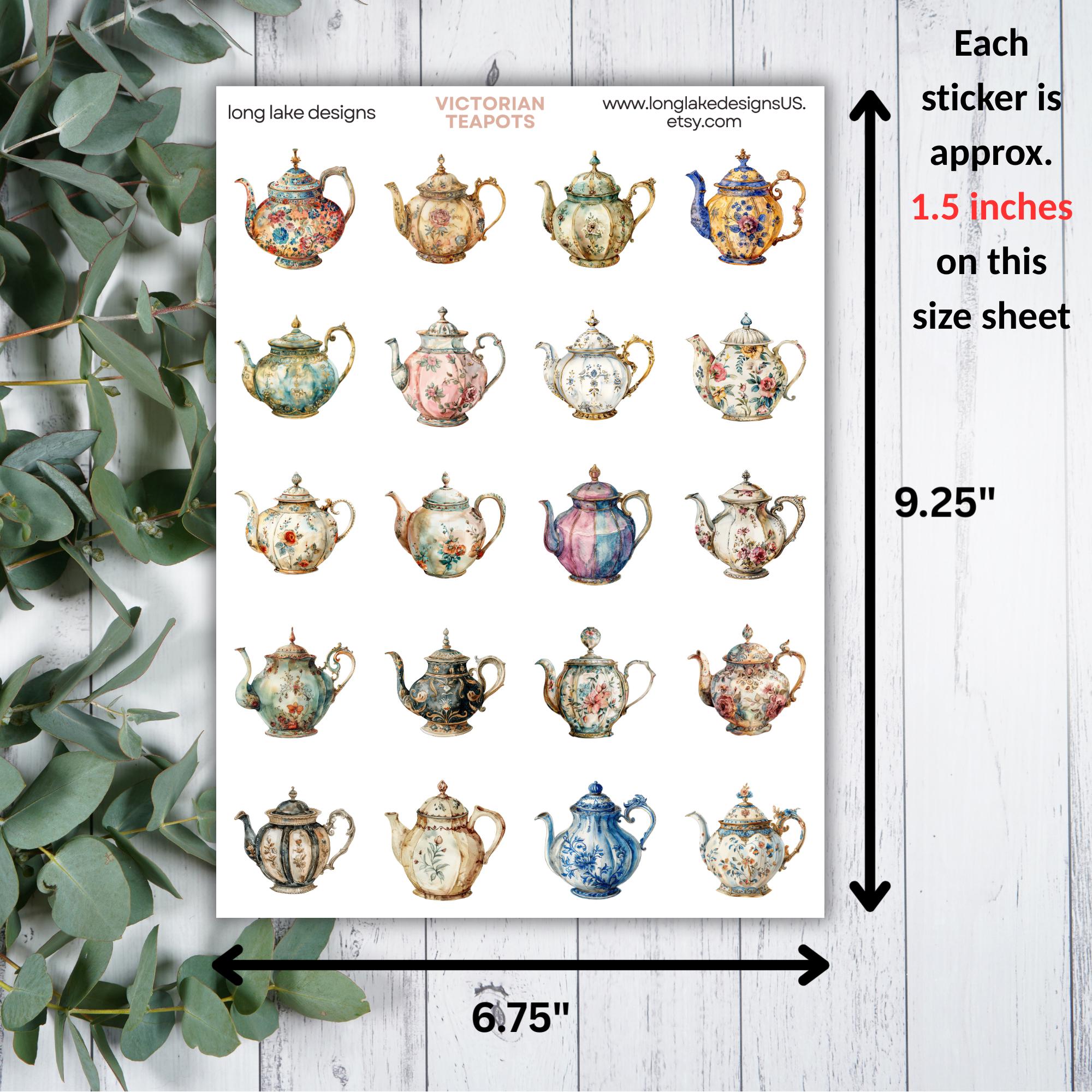 Teapot Sticker Victorian Teapot Sticker Sheet, 20 Kitchen Laminated Weatherproof ...